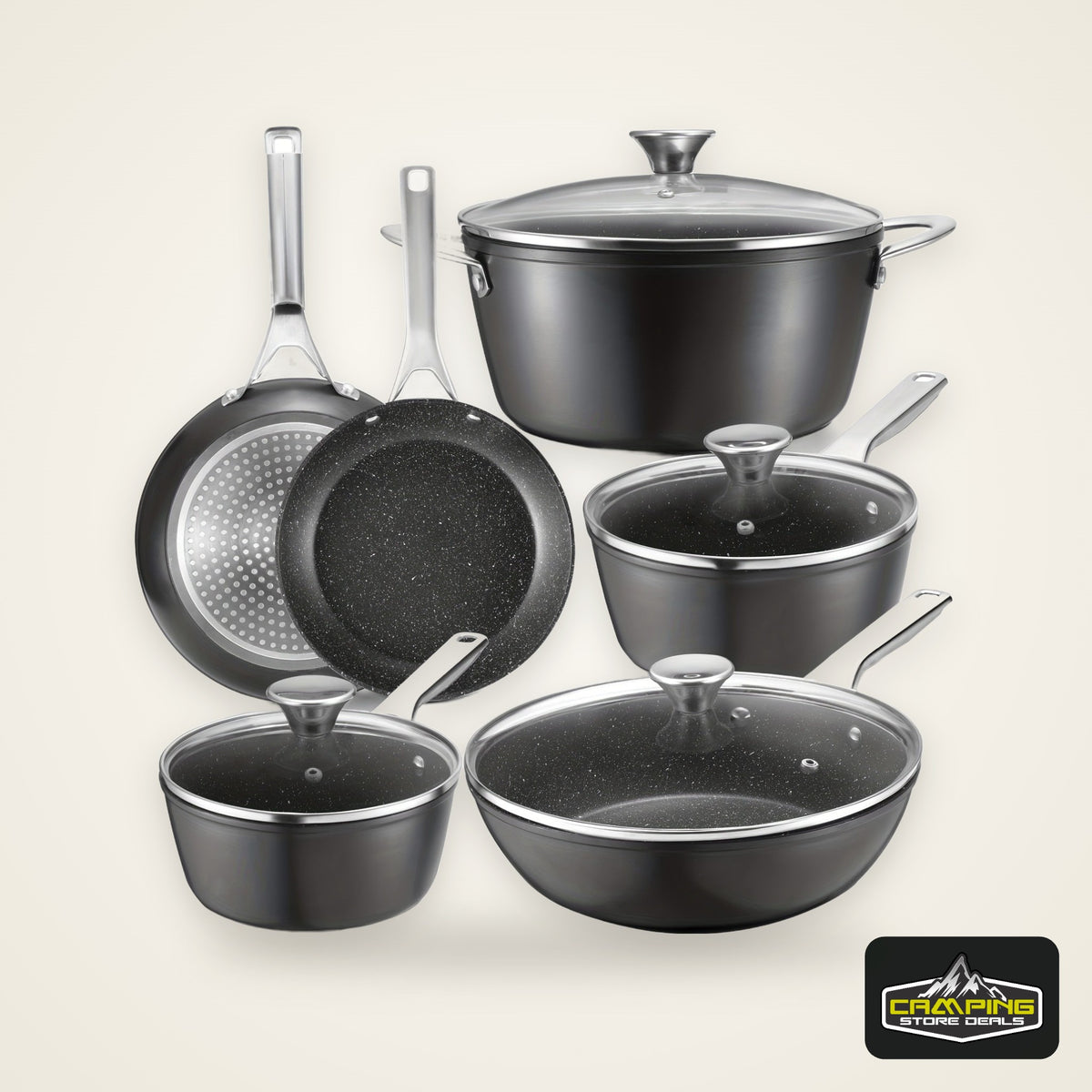10-Piece Deluxe Induction Cookware Set - Non-Stick, Dishwasher/Oven Safe, Compatible with All Stoves, Frying Pans, Saucepans, Stockpot, and More - Premium Kitchen Cooking Essentials for Home Chefs