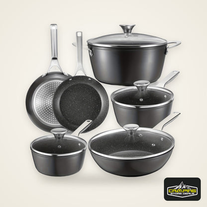 10-Piece Deluxe Induction Cookware Set - Non-Stick, Dishwasher/Oven Safe, Compatible with All Stoves, Frying Pans, Saucepans, Stockpot, and More - Premium Kitchen Cooking Essentials for Home Chefs