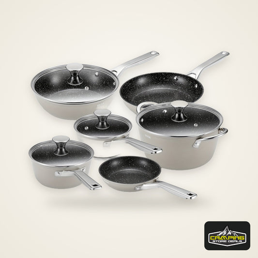 10-Piece Nonstick Induction Cookware Set - Ultra-Durable, Universally Compatible, and Dishwasher Safe - Comprehensive Kitchen Cooking Pan Set with Frying Pans, Saucepans, and Large Stockpot for Everyday Meal Preparation