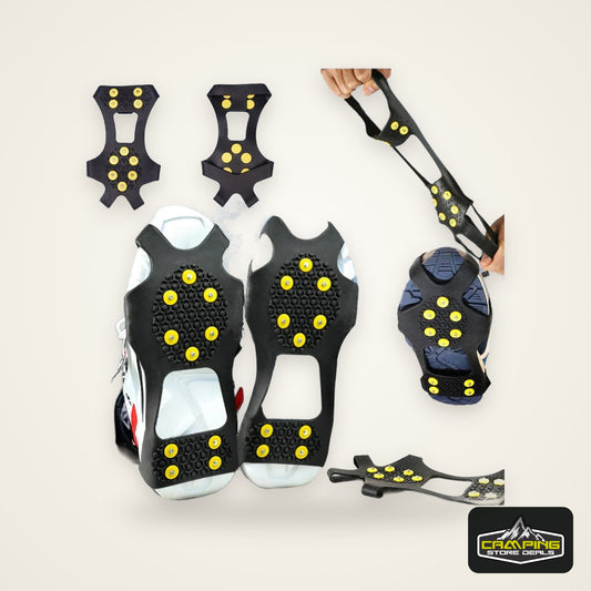 10 Studs Snow Ice Claw Anti-Skid Snow Ice Thermo Plastic Elastomer Climbing Shoes Spikes Grips Cleats Over Shoes Covers Crampons