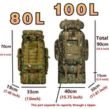 100L Desert Camouflage Tactical Hiking Backpack for Camping