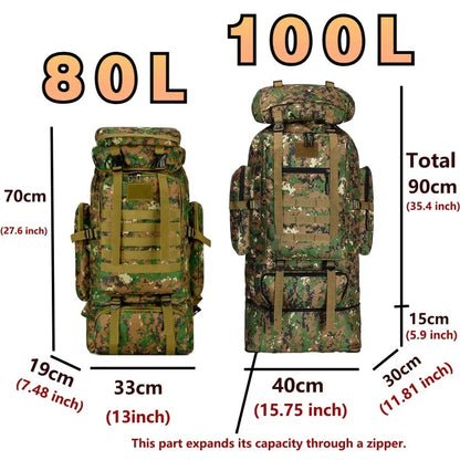 100L Desert Camouflage Tactical Hiking Backpack for Camping