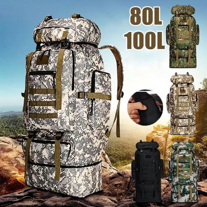 100L Desert Camouflage Tactical Hiking Backpack for Camping and Climbing