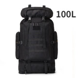 100L black tactical hiking camping backpack