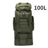 100L green tactical hiking camping backpack