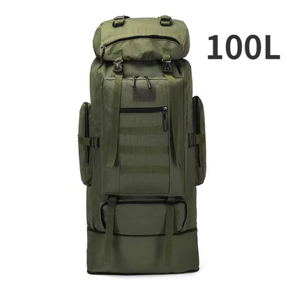 100L green tactical hiking camping backpack