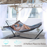 Deluxe 12ft 2-Person Beige Hammock with V-Shaped Hardwood Spreader Bar & Durable Nylon Rope - 450LB Capacity, Quick-Dry Fabric for Patio, Garden, Backyard, Beach & Poolside Relaxation, Hammocks for Outside