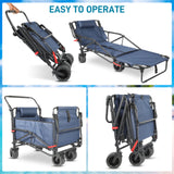 Collapsible Folding Wagon Cart, Convertible beach chair, Large Capacity Camping Wagon, Can hold up to 400 lbs, All Terrain Foldable Wagon, Heavy Duty Utility Wagon Cart For Grocery Outdoor Beach Gardening Shopping Fishing
