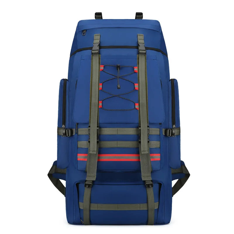 130L blue waterproof mountaineering backpack front view