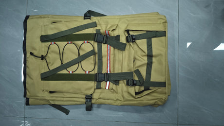 130L khaki waterproof mountaineering backpack folded top view