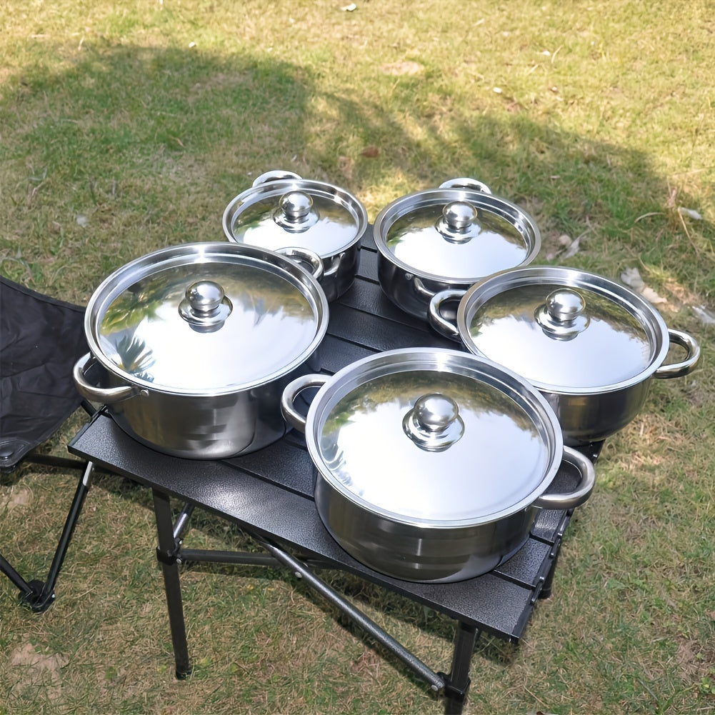 Deluxe10-Piece Stainless Steel Cookware Set - 5 Sizes with Lids, Durable & Versatile (6.3 - 7 - 7.9 - 8.6 - 9.4in)