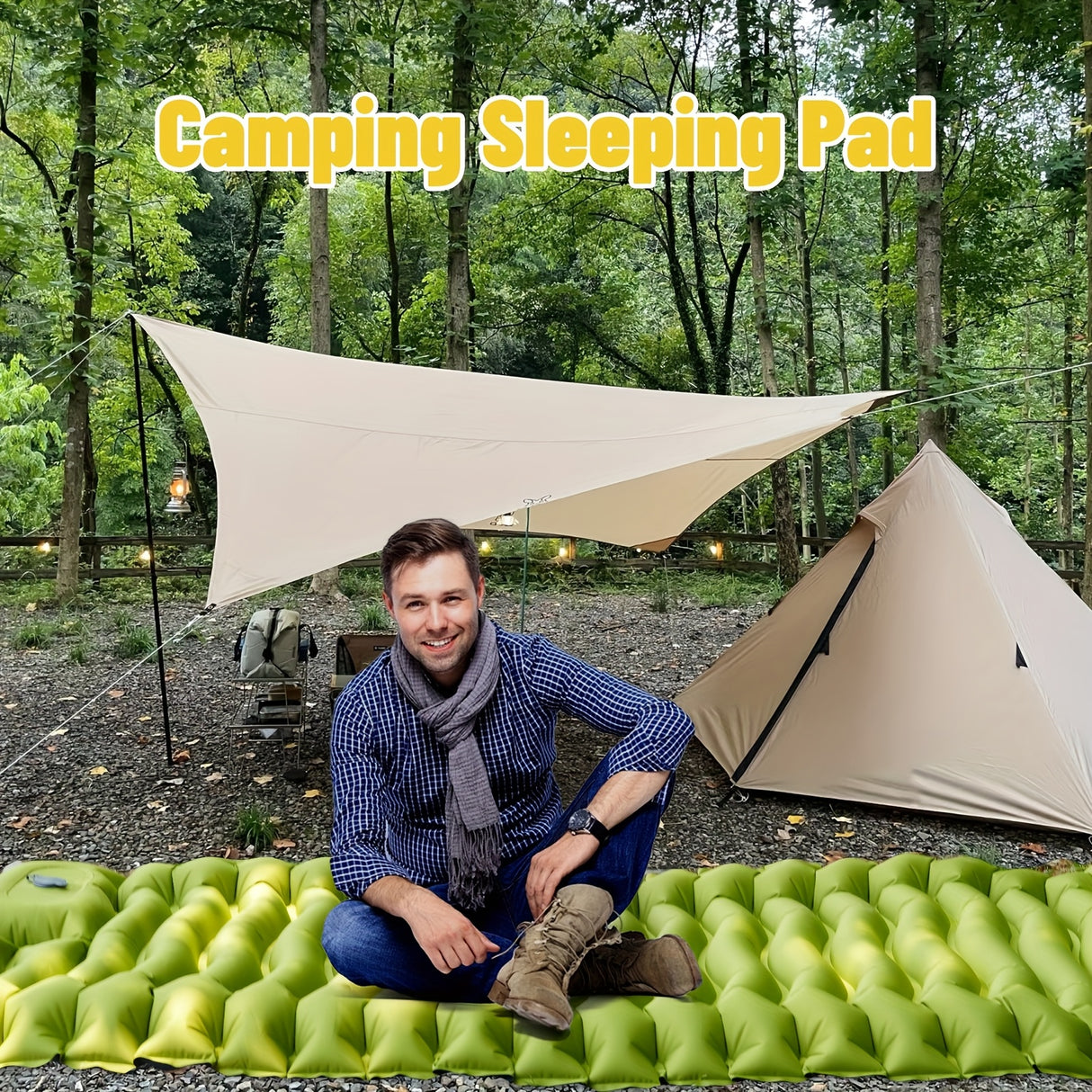 [Portable Camping Bed] Lightweight 1-Person Portable Inflatable Camping Bed | Compact Self-Inflating Outdoor Sleeping Pad with Non-Slip Base, Easy Setup for Camping, Travel, Backyard, Durable Fabric