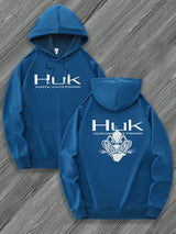 [Trendy Hooded Sweatshirt] HUK PERFORMANCE FISHING Men's Trendy Hooded Sweatshirt | Casual Drawstring Hoodie with Kangaroo Pocket, Geometric Design, All-Season Wear, Regular Fit