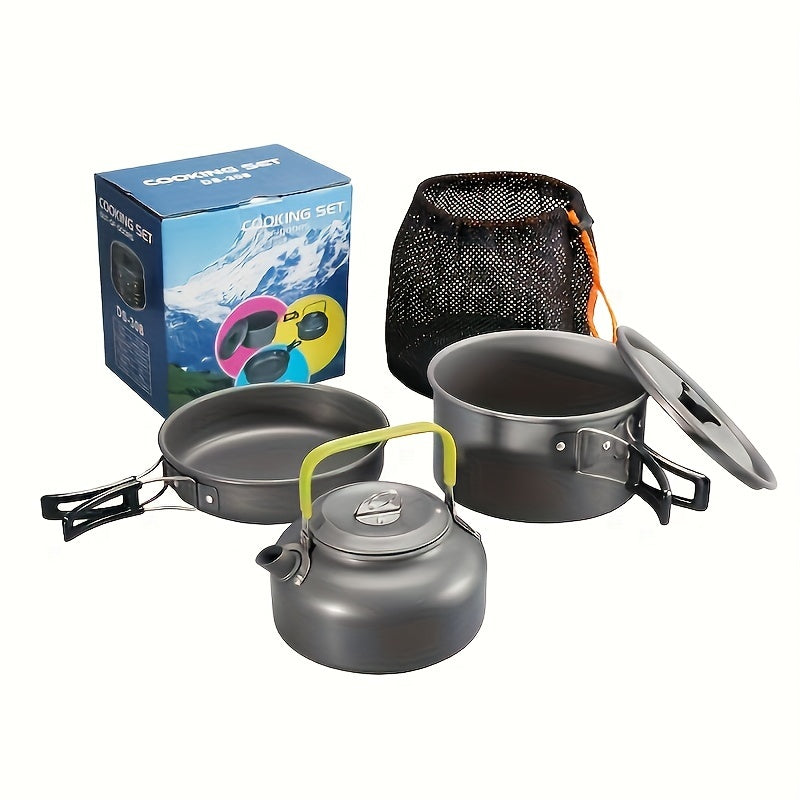 Flat Bottom Non-stick Pan, Foldable Camping Cookware Set, Portable Picnic Non-stick Pan And Lightweight Kettle Set, Mesh Storage Bag, Suitable For Outings, Hiking, Spring Outings, Family Gatherings