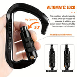 4pcs Heavy Duty 30KN Auto-Locking Carabiners - Lightweight Aluminum, D-Shaped Twist Lock for Hammocks & Outdoor Adventures