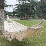 Tassel Hammock, Double Boho Hammocks with Fringe, Portable Camping Indoor Outdoor Garden Hammock Swing with Travel Bag, Max 500lbs Load Capacity for Outdoor, Garden, Patio, Wedding Decor White