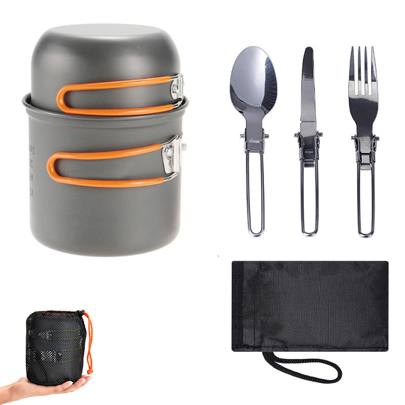 1pc Camping Cookware Kit With Stainless Forks Knives Spoons For Outdoor Camping, Picnic, Travel, Cooking