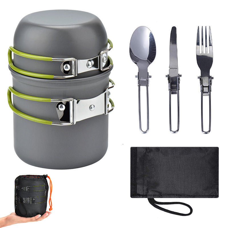 1pc Camping Cookware Kit With Stainless Forks Knives Spoons For Outdoor Camping, Picnic, Travel, Cooking