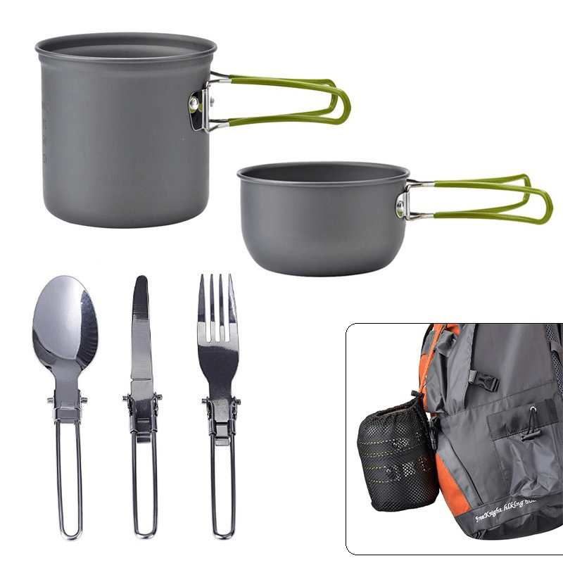 1pc Camping Cookware Kit With Stainless Forks Knives Spoons For Outdoor Camping, Picnic, Travel, Cooking