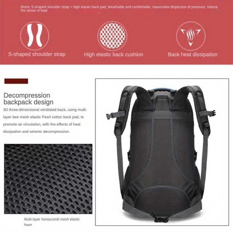 15.85gal Hiking Backpack – Durable Nylon Travel Bag with Shoe Compartment & Bottle Holder