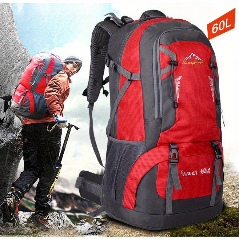 15.85gal Hiking Backpack – Durable Nylon Travel Bag with Shoe Compartment & Bottle Holder