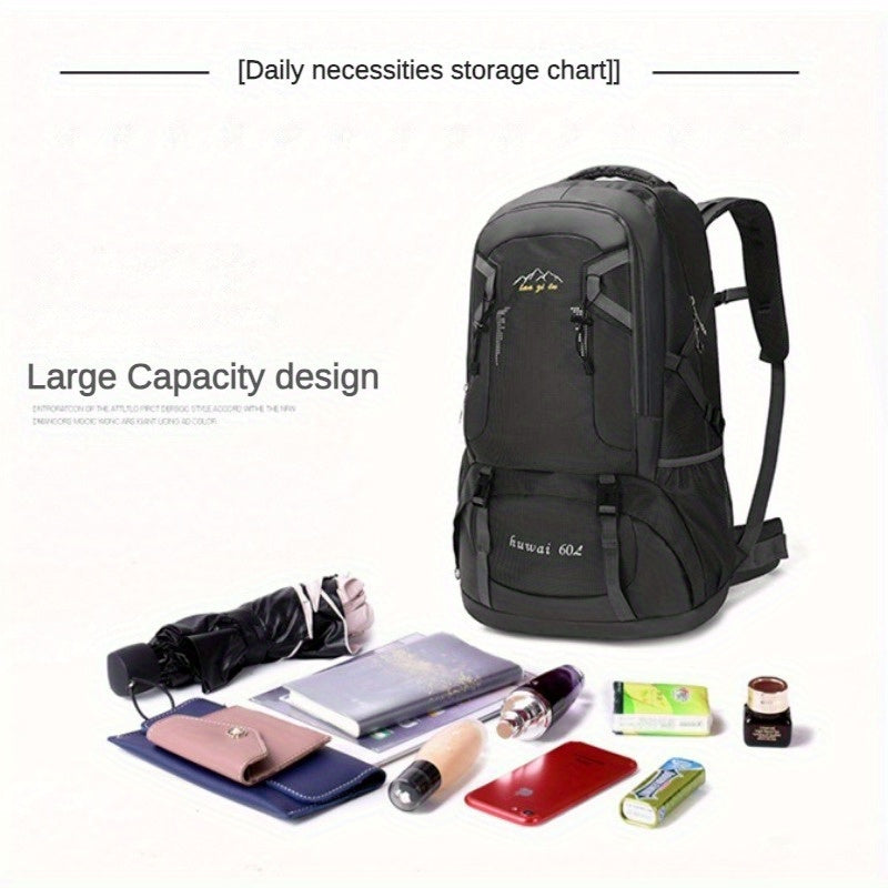 15.85gal Hiking Backpack – Durable Nylon Travel Bag with Shoe Compartment & Bottle Holder