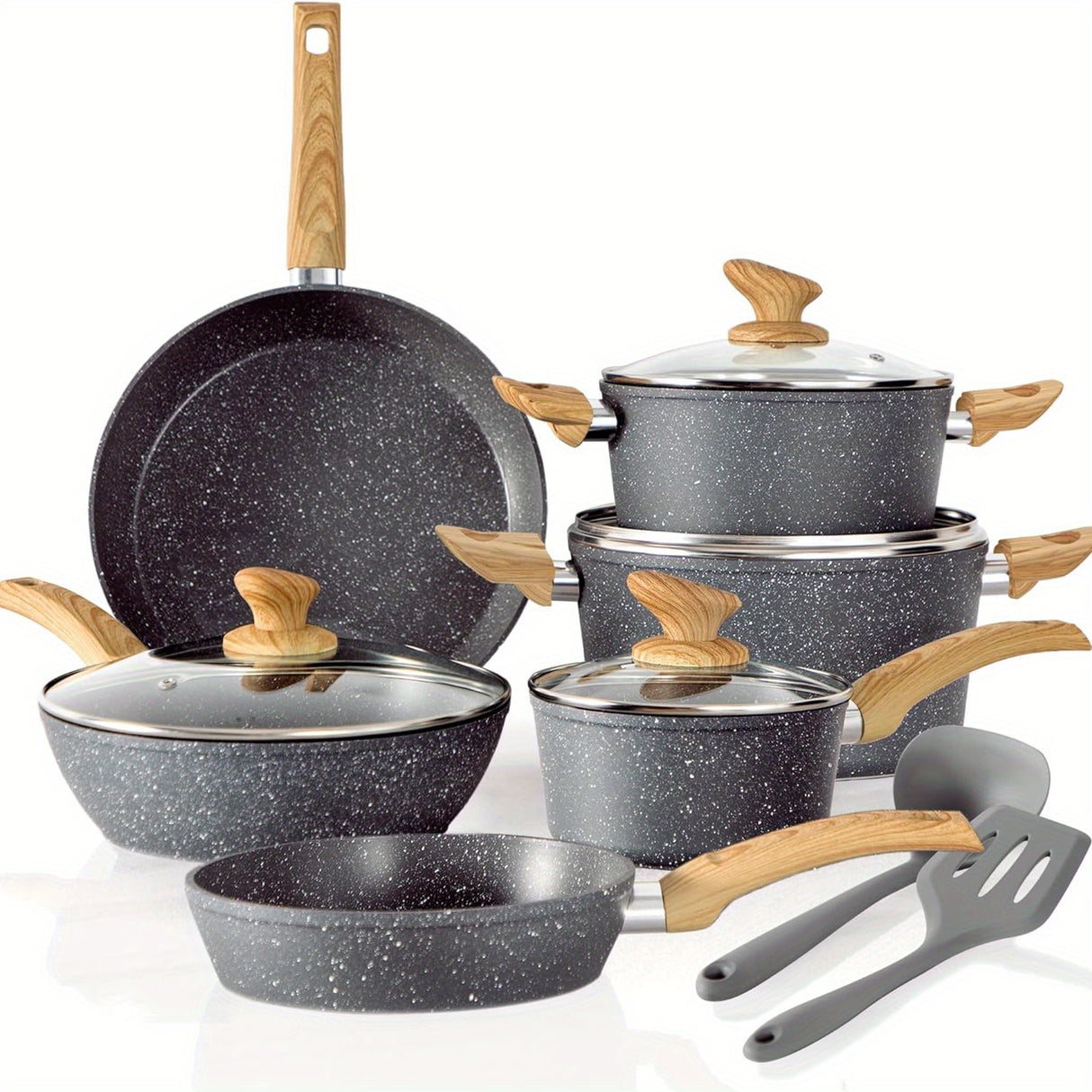 12-Piece Granite Nonstick Induction Cookware Set - Premium Aluminum Pots and Pans with Durable, Scratch-Resistant Coating, Easy Food Release, and Heat Distribution - PHIVILLA Kitchen Academy Brand