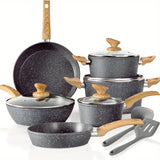 12-Piece Granite Nonstick Induction Cookware Set - Premium Aluminum Pots and Pans with Durable, Scratch-Resistant Coating, Easy Food Release, and Heat Distribution - PHIVILLA Kitchen Academy Brand