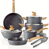 12-Piece Granite Nonstick Induction Cookware Set - Premium Aluminum Pots and Pans with Durable, Scratch-Resistant Coating, Easy Food Release, and Heat Distribution - PHIVILLA Kitchen Academy Brand