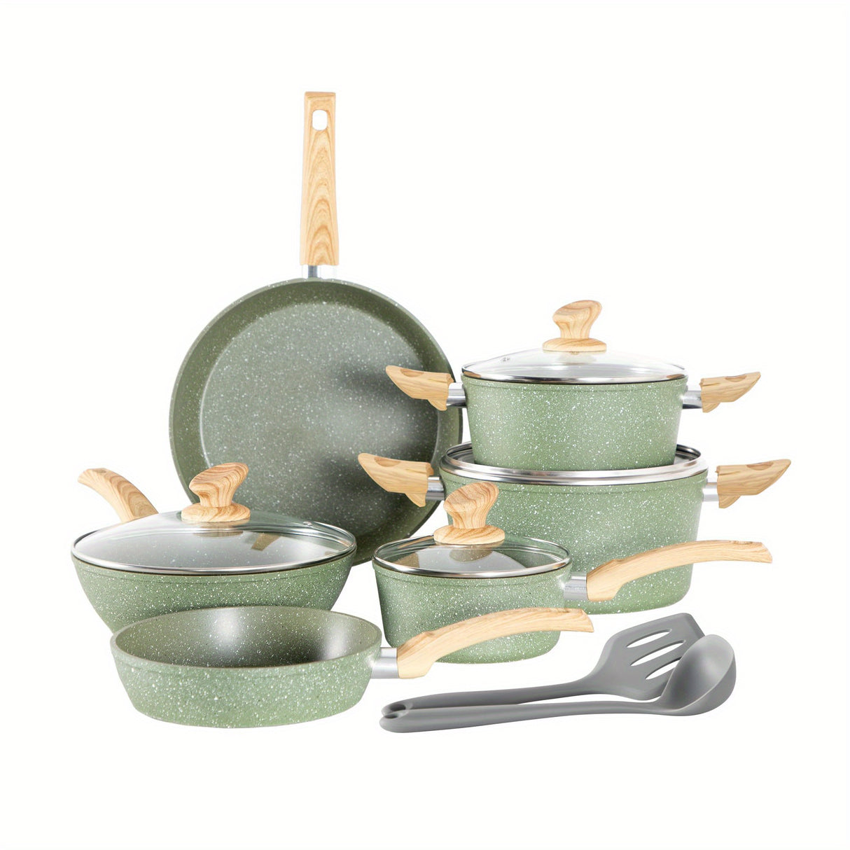 12-Piece Granite Nonstick Induction Cookware Set - Premium Aluminum Pots and Pans with Durable, Scratch-Resistant Coating, Easy Food Release, and Heat Distribution - PHIVILLA Kitchen Academy Brand