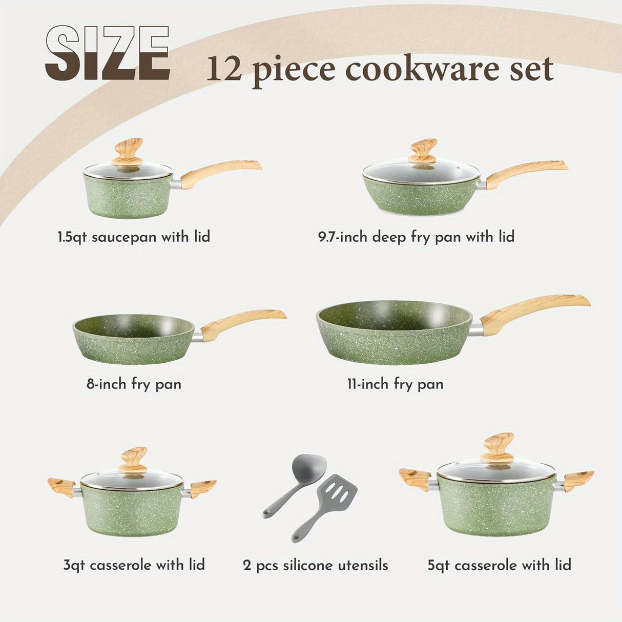 12-Piece Granite Nonstick Induction Cookware Set - Premium Aluminum Pots and Pans with Durable, Scratch-Resistant Coating, Easy Food Release, and Heat Distribution - PHIVILLA Kitchen Academy Brand