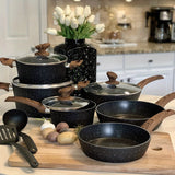 12-Piece Granite Nonstick Induction Cookware Set - Premium Aluminum Pots and Pans with Durable, Scratch-Resistant Coating, Easy Food Release, and Heat Distribution - PHIVILLA Kitchen Academy Brand