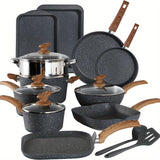 17-Piece Premium Green Granite Induction Cookware Set - Durable Aluminum Non-Stick Pots and Pans Set with Heat-Resistant Handles - PHIVILLA Brand, Easy Cleaning, and Even Heat Distribution