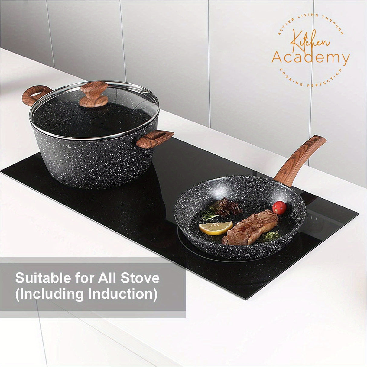 17-Piece Premium Green Granite Induction Cookware Set - Durable Aluminum Non-Stick Pots and Pans Set with Heat-Resistant Handles - PHIVILLA Brand, Easy Cleaning, and Even Heat Distribution