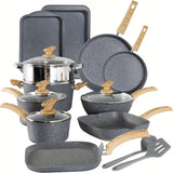 17-Piece Premium Green Granite Induction Cookware Set - Durable Aluminum Non-Stick Pots and Pans Set with Heat-Resistant Handles - PHIVILLA Brand, Easy Cleaning, and Even Heat Distribution