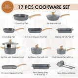 17-Piece Premium Green Granite Induction Cookware Set - Durable Aluminum Non-Stick Pots and Pans Set with Heat-Resistant Handles - PHIVILLA Brand, Easy Cleaning, and Even Heat Distribution