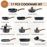 17-Piece Premium Green Granite Induction Cookware Set - Durable Aluminum Non-Stick Pots and Pans Set with Heat-Resistant Handles - PHIVILLA Brand, Easy Cleaning, and Even Heat Distribution