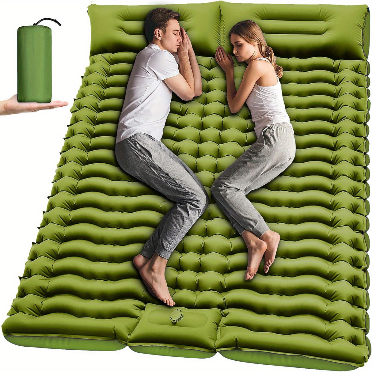 [Thick Self-Inflating Sleeping Pad] 4" Extra-Thick Double Sleeping Pad - Self Inflating for 2 Person with Pillow and Foot Pump - Portable Camping Mat