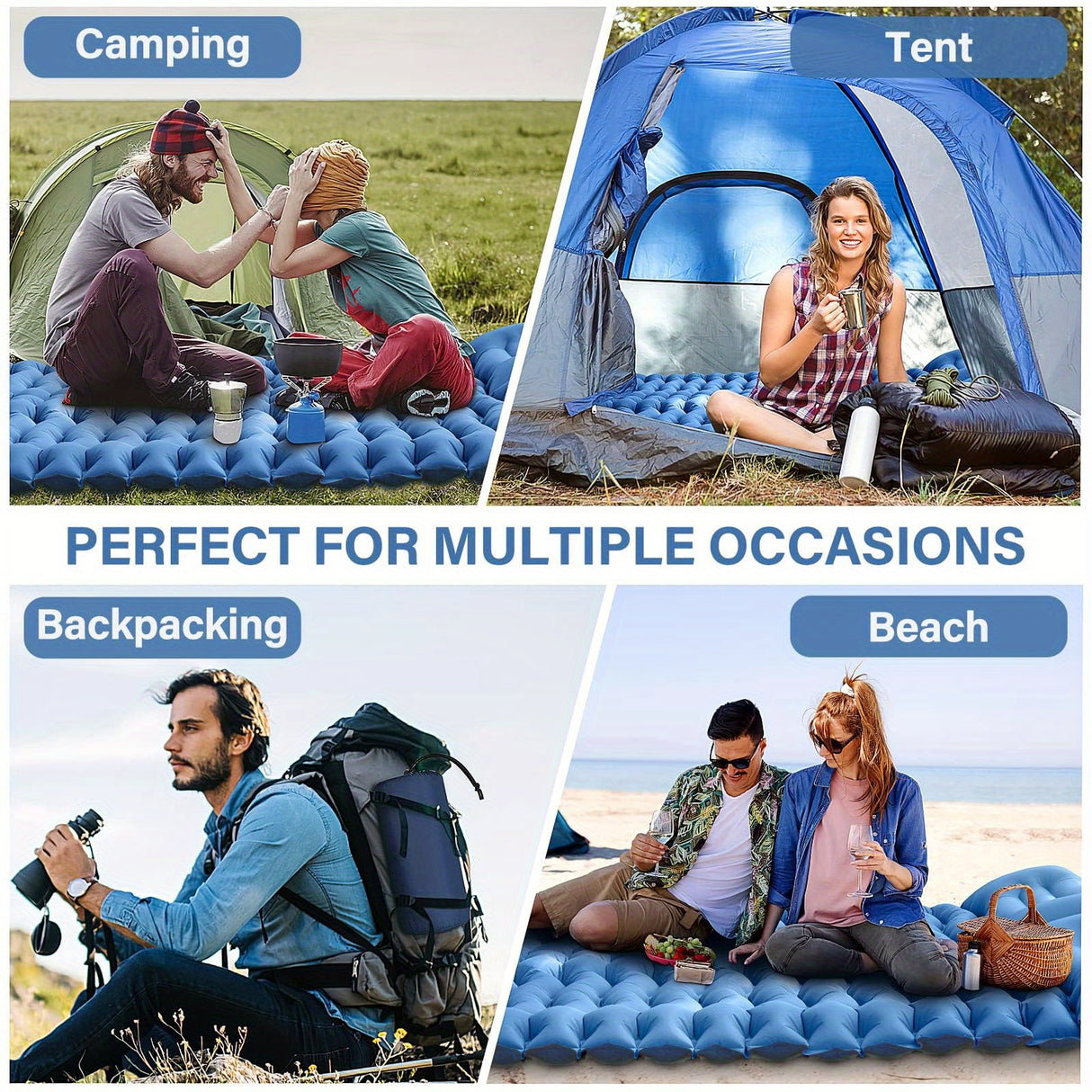 [Thick Self-Inflating Sleeping Pad] 4" Extra-Thick Double Sleeping Pad - Self Inflating for 2 Person with Pillow and Foot Pump - Portable Camping Mat