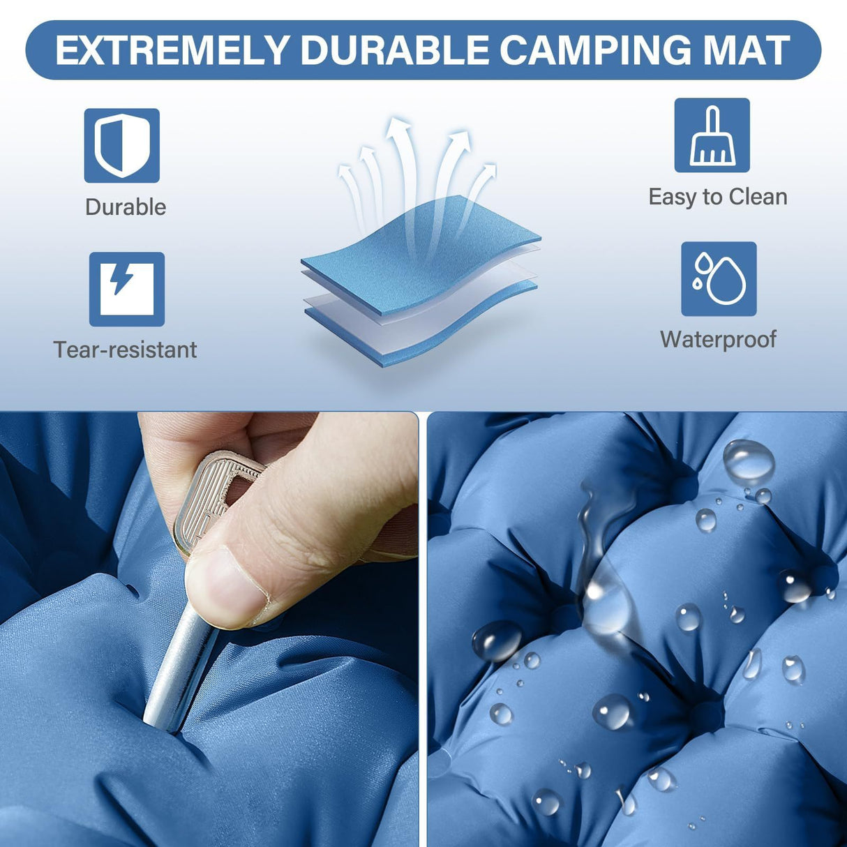 [Thick Self-Inflating Sleeping Pad] 4" Extra-Thick Double Sleeping Pad - Self Inflating for 2 Person with Pillow and Foot Pump - Portable Camping Mat