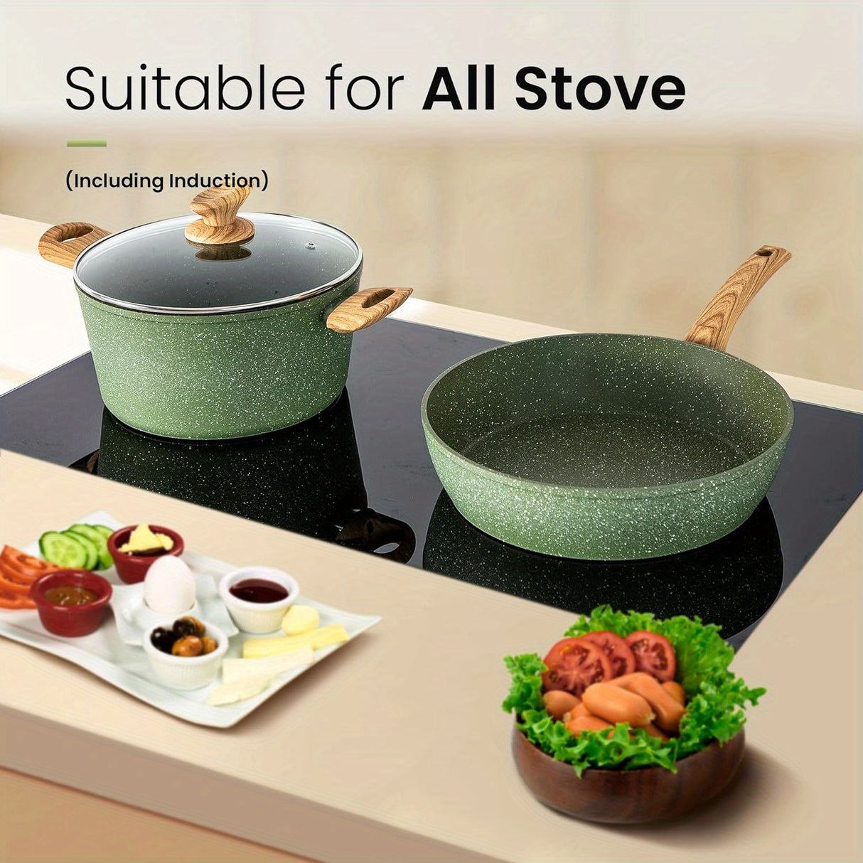 Kitchen Academy Pots and Pans Set Nonstick, 30 Pieces Induction Kitchen Cookware Set, Granite Coating Cooking Pans Set