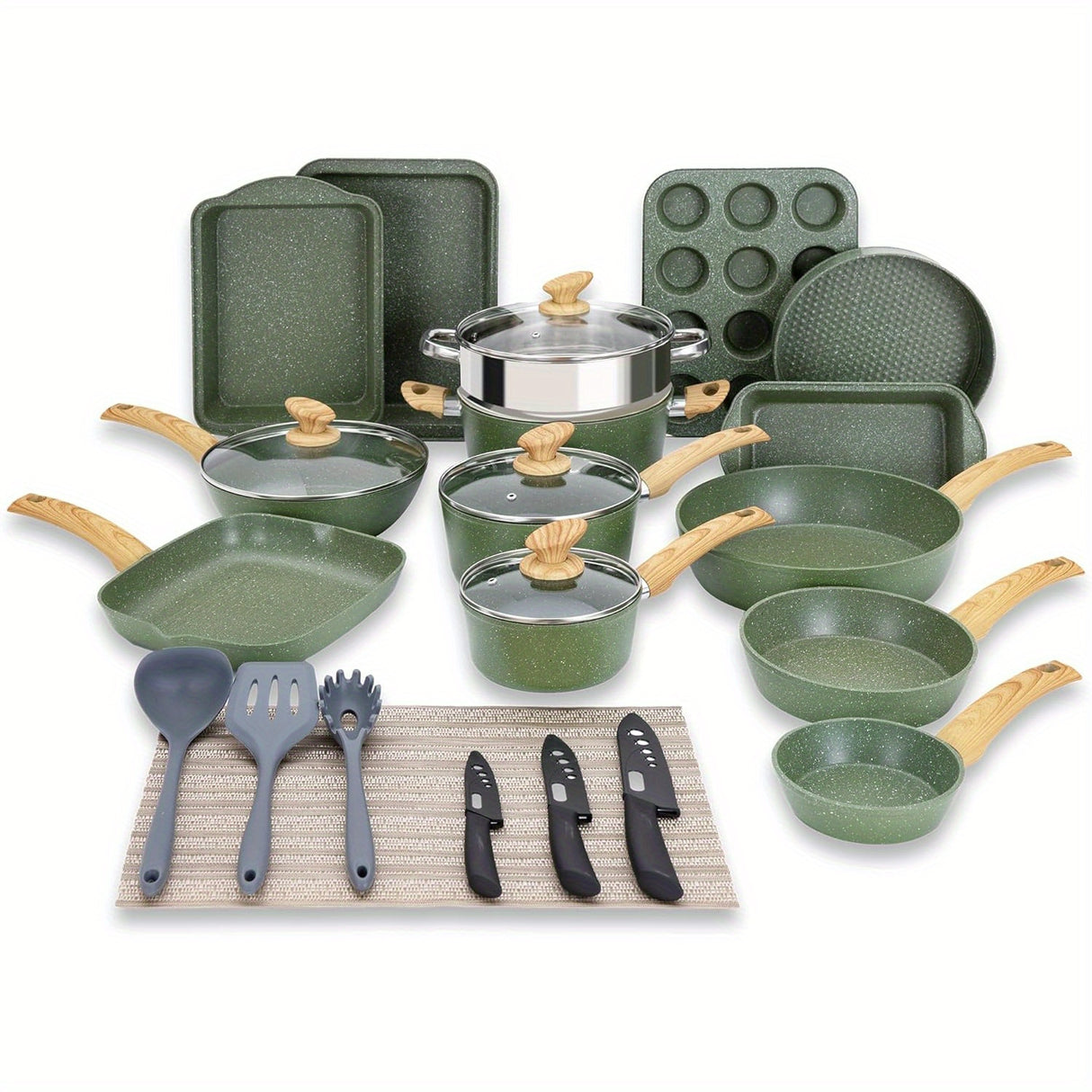 Kitchen Academy Pots and Pans Set Nonstick, 30 Pieces Induction Kitchen Cookware Set, Granite Coating Cooking Pans Set