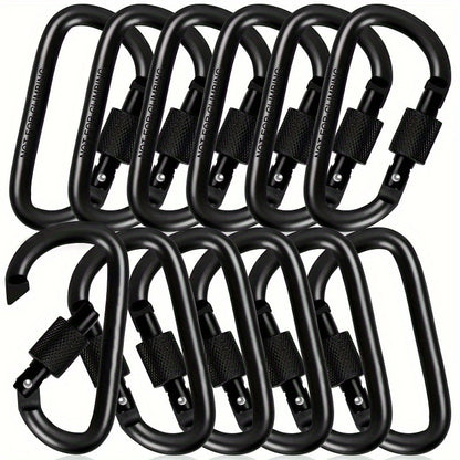 6 Pcs D-Shaped Spring Hook Carabiners with Screw Gate, Black Aluminum Alloy Buckles for Outdoor Activities: Climbing, Camping, Hiking, Fishing, Keychain Hooks, 42 x 80mm