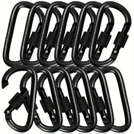 6 Pcs D-Shaped Spring Hook Carabiners with Screw Gate, Black Aluminum Alloy Buckles for Outdoor Activities: Climbing, Camping, Hiking, Fishing, Keychain Hooks, 42 x 80mm