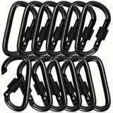 6 Pcs D-Shaped Spring Hook Carabiners with Screw Gate, Black Aluminum Alloy Buckles for Outdoor Activities: Climbing, Camping, Hiking, Fishing, Keychain Hooks, 42 x 80mm