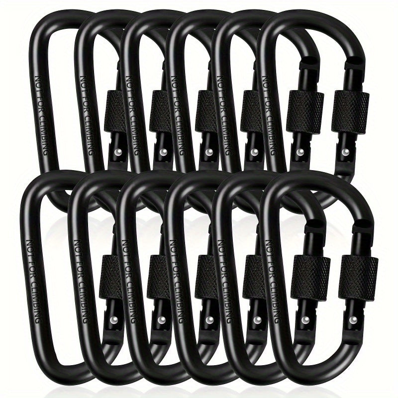 6 Pcs D-Shaped Spring Hook Carabiners with Screw Gate, Black Aluminum Alloy Buckles for Outdoor Activities: Climbing, Camping, Hiking, Fishing, Keychain Hooks, 42 x 80mm