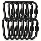 6 Pcs D-Shaped Spring Hook Carabiners with Screw Gate, Black Aluminum Alloy Buckles for Outdoor Activities: Climbing, Camping, Hiking, Fishing, Keychain Hooks, 42 x 80mm