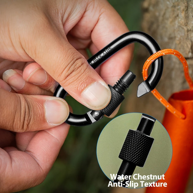 6 Pcs D-Shaped Spring Hook Carabiners with Screw Gate, Black Aluminum Alloy Buckles for Outdoor Activities: Climbing, Camping, Hiking, Fishing, Keychain Hooks, 42 x 80mm
