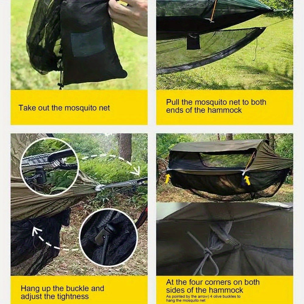 1pc Black Hammock Mosquito Net - Lightweight, Portable, and Durable Mesh Protection for Outdoor Camping, Travel, and Relaxation - Fits All Hammocks, Easy Setup with Adjustable Elastic Bungees, Hammocks for Outside