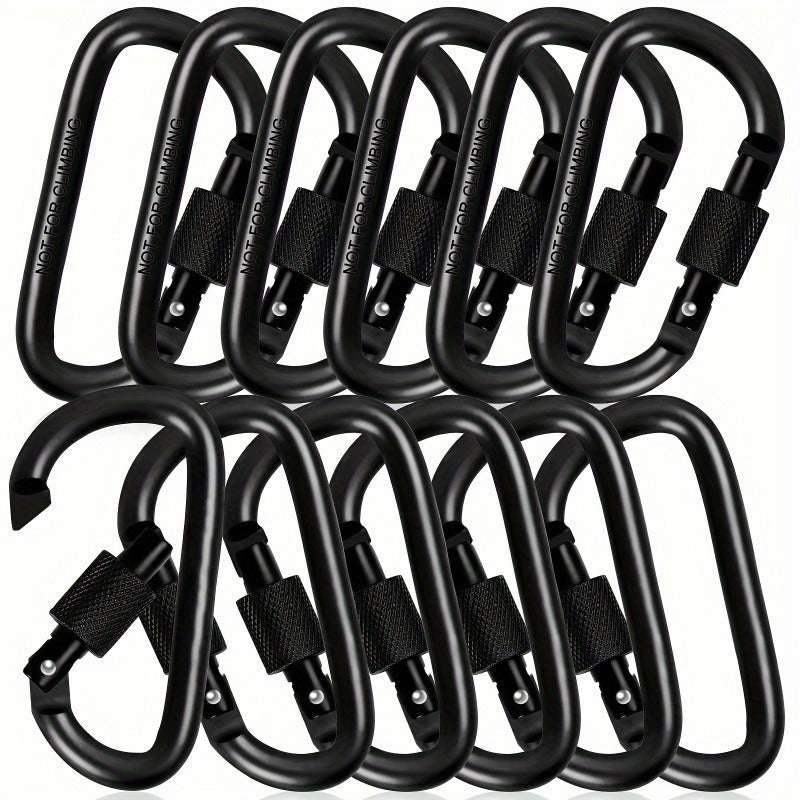 6pcs Black Aluminum Alloy D-Shaped Carabiners with Screw Gate - Perfect for Climbing, Camping, Hiking & Fishing, 42x80mm Keychain Hooks
